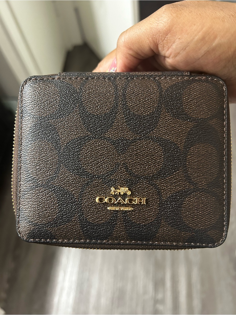 Coach Signature Brown Travel Jewelry Case